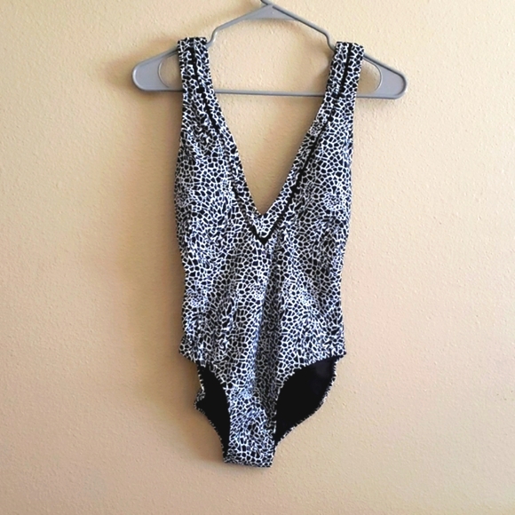 Frederick's Capri Plunge Neckline One Piece Swim Suit - Picture 2 of 7